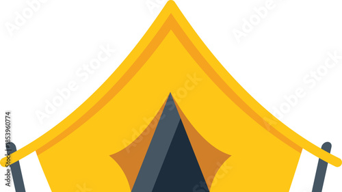 Simple vector icon of a yellow camping tent standing on a white background