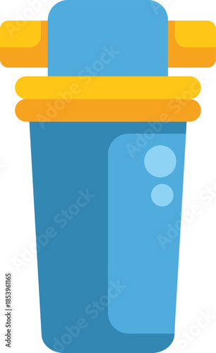 Blue water filter with yellow pipe connectors purifying drinking water