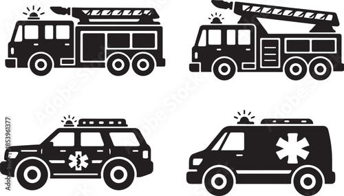 Fire Department Vehicle Silhouette Icon Set