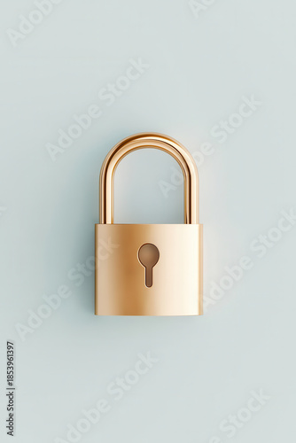 Golden padlock isolated on pastel background. Minimal concept of security, safety, and privacy for modern digital and business design.