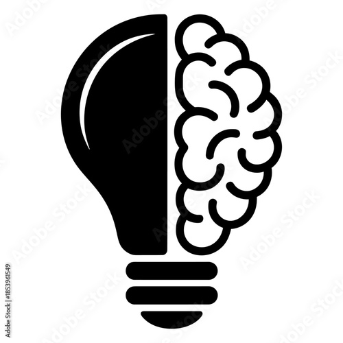 Half light bulb and brain icon Silhouette vector style on white background