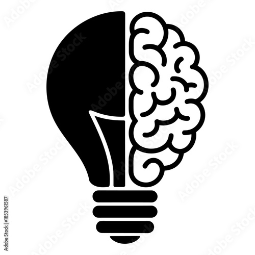 Half light bulb and brain icon Silhouette vector on white background
