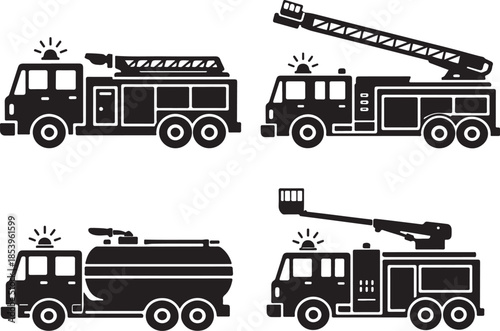 Fire Truck Collection Silhouette Vector