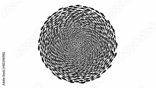 A swirling vortex of small fish swimming in unison.