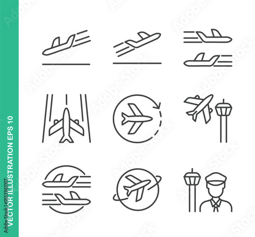 Airplane Icons. Thin Line Symbol Elements Collection.