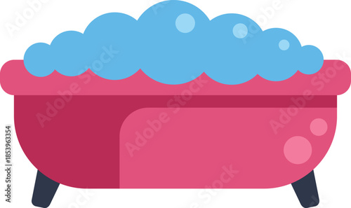 Pink bathtub is full of soap suds, promising a relaxing experience