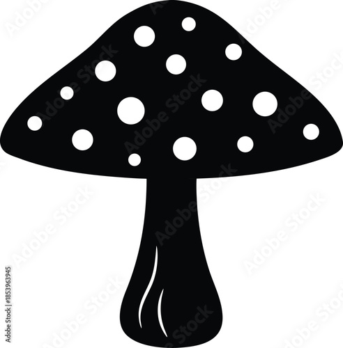 mushroom with white spots is displayed in a detailed image silhouette vector illustrations