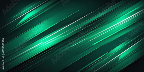Modern green diagonal light trails forming a sleek abstract background with dynamic perspective
