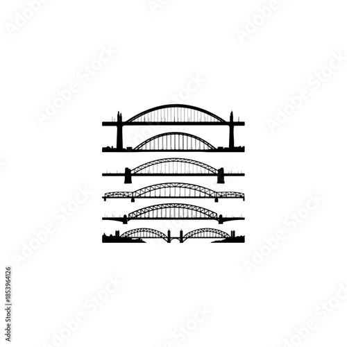 Multiple arched bridges stacked in silhouette.