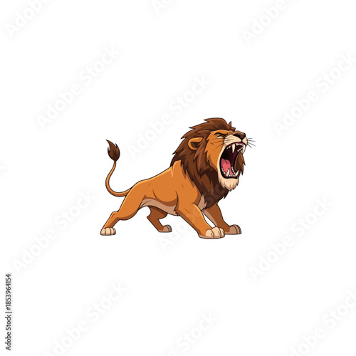 Aggressive cartoon lion roaring in action.