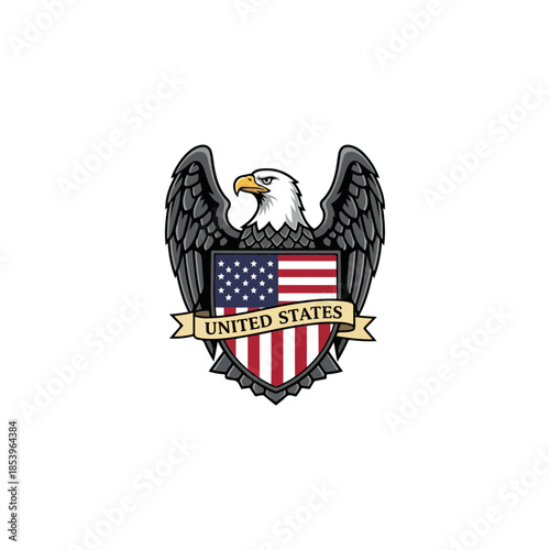 Bald Eagle Emblem Featuring United States Flag.