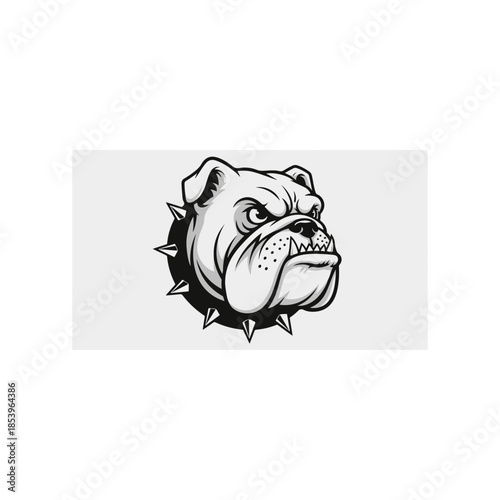 Bulldog head illustration with spiked collar.