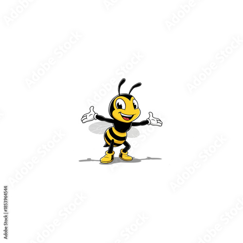 Foto Cheerful cartoon bee giving thumbs up.