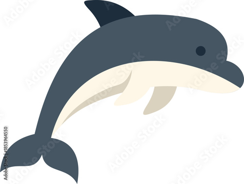 Cartoon dolphin jumping and showing its belly, simple flat design