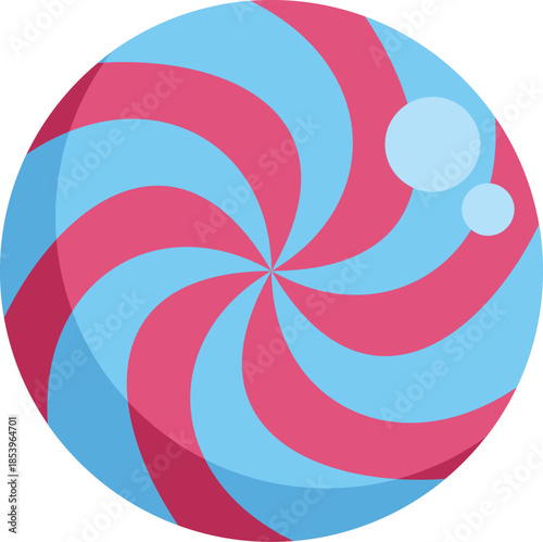 Pink and blue stripes rotating around a round candy, creating a hypnotic swirl