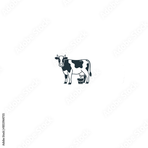 Dairy Cow Illustration Standing In Profile Pose.