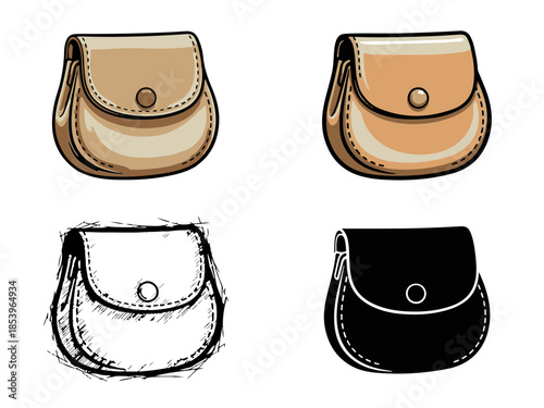 Vector illustration of saddle bags, coin purses, and small pouches in different styles and colors