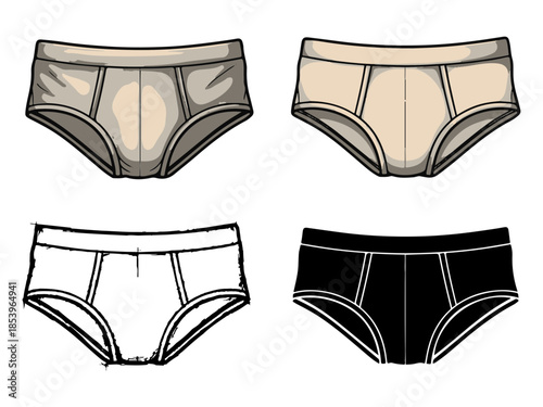 Set of four different styles of undergarments, showcasing variety in color and design