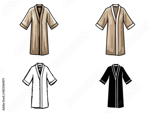 Four stylized illustrations of a robe in different colors, presented as icons