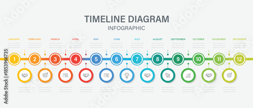 12 Months modern Timeline diagram calendar, Infographic template for business. Creative Infographic template for business.