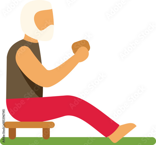 Senior man holding burger, enjoying a meal outdoors, promoting healthy eating habits in old age
