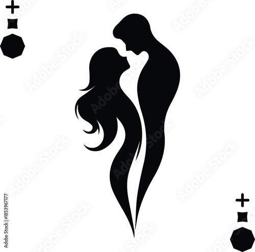 Romantic Couple Silhouette Embrace Vector.
