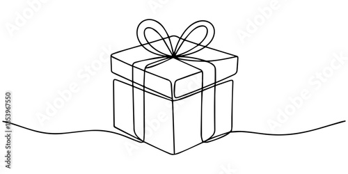 Gift box icon continuous one line drawing minimalist style isolate outline, Gift box drawing in one line art style. Schematic illustration of a present with editable stroke on a white background.