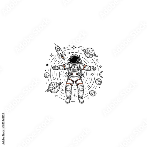 Astronaut Floating in Space Wearing a Spacesuit.