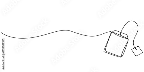 paper tea bag continuous one line drawing, One continuous line drawing of paper tea bag. Hot herbal drink for morning routine and breakfast in simple linear style. Editable stroke. Doodle vector
