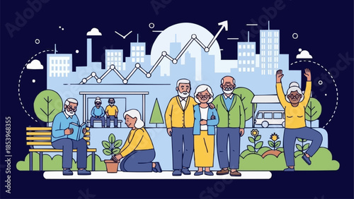 Diverse group of active seniors enjoying retirement and community life.