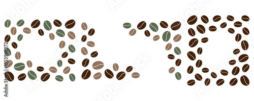 Rectangular and Corner Frame border Made of Coffee Beans Copy space Template Coffee Day Big Set idea. Isolated Vector illustration Coffee Themed Card Menu decor Banner, leaflet, label, media post, tag