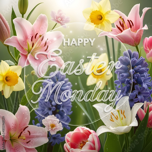 Easter Monday floral greeting isolated on white background