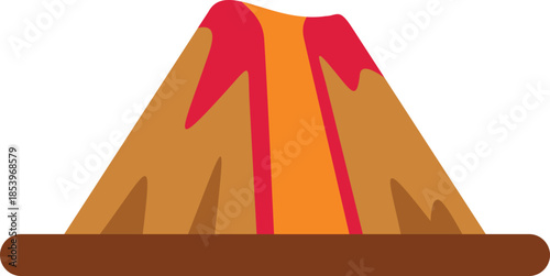 Volcano erupting with lava flowing down, isolated on white background