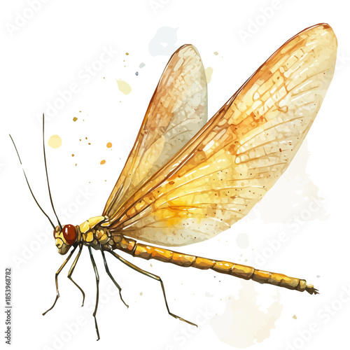 A vectorized, Hand-painted style, vector set available in EPS An Elegant watercolor painting design collection_Watercolor_style_painting_of_a_mayfly_on_a_white