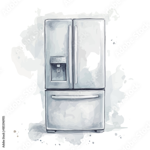 A vectorized, Hand-painted style, vector set available in EPS An Elegant watercolor painting design collection_Watercolor_style_painting_of_a_refrigerator_on_a_white