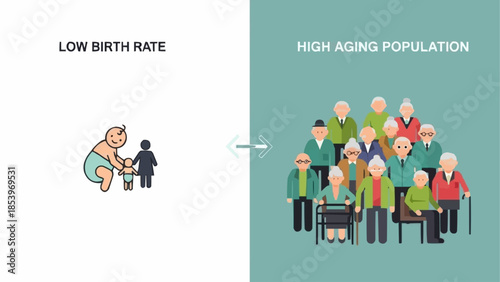 Low Birth Rate Versus High Aging Population Demographic Contrast.