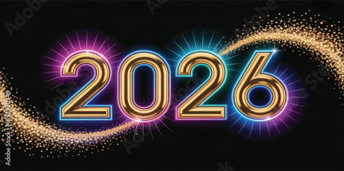 2026 celebration background with glowing golden numbers, soft bokeh lights and sparkles on black backdrop, elegant modern holiday design, cinematic glow, premium festive atmosphere