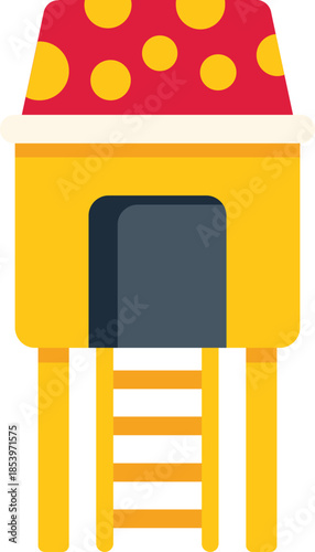 Vibrant tree house with ladder and polka dot roof promises exciting playtime adventures for children