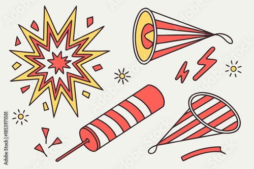 Vibrant party celebration with fireworks and noise makers