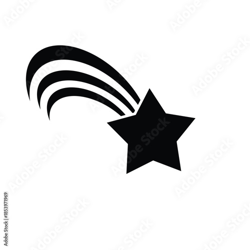 Minimalist black and white shooting star icon with dynamic trails, perfect for night themes, wishes, magic, success, and modern digital design.