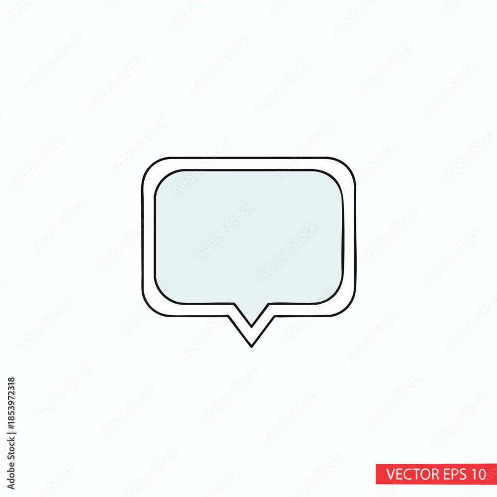 Naklejka premium A light blue chat bubble icon with rounded corners and a pointed base, outlined in black