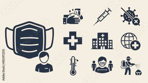 Medical Icons Representing Health And Safety Measures Against Virus.