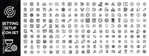 Setting & Setup icon set. Containing Configuration, option, settings, control , and more. editable stroke. vector illustration, Setting  Big icon set design .