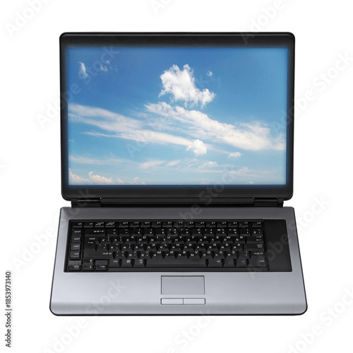 Laptop Displaying Beautiful Sky with Clouds