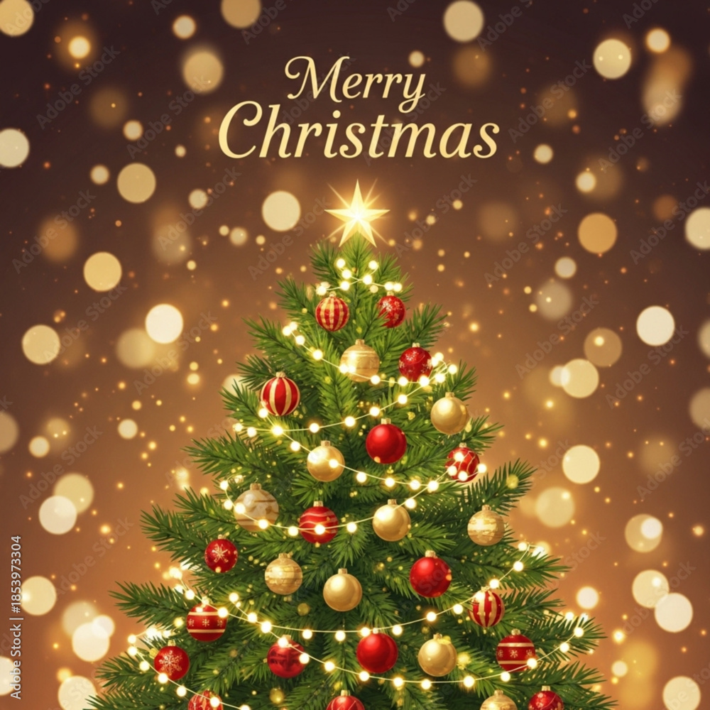Obraz premium Decorated Christmas tree with glowing lights and ornaments festive holiday background with bokeh perfect for seasonal greetings and winter c