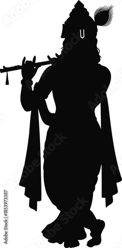 Silhouette of Krishna with flute. 