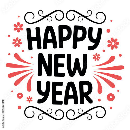 Happy new year greeting with floral design