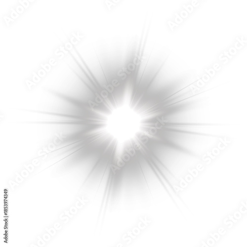 Png sunlight rays with starburst, sparkling sparks and star light, white light reflects off the sun and stars, creating bright glowing effect across the scene. Vector image.