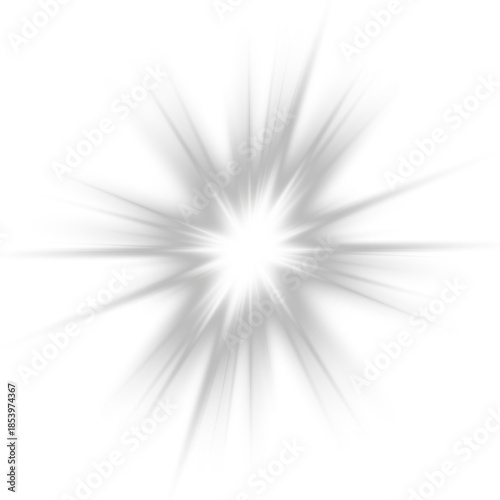 Png bright star with sunlight, white light rays and sparkling sparks, starburst shines with silver sparkle, sun and stars illuminate on white background. Vector illustration.