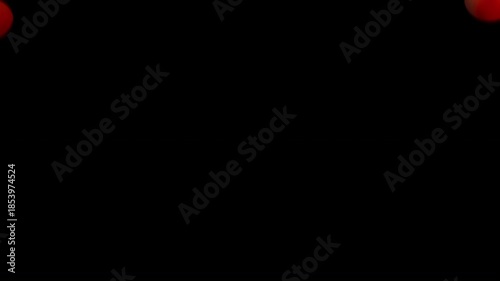 Dirty worn ping pong balls falling with red and blue neon lighting. Dramatic sports transition with alpha channel.